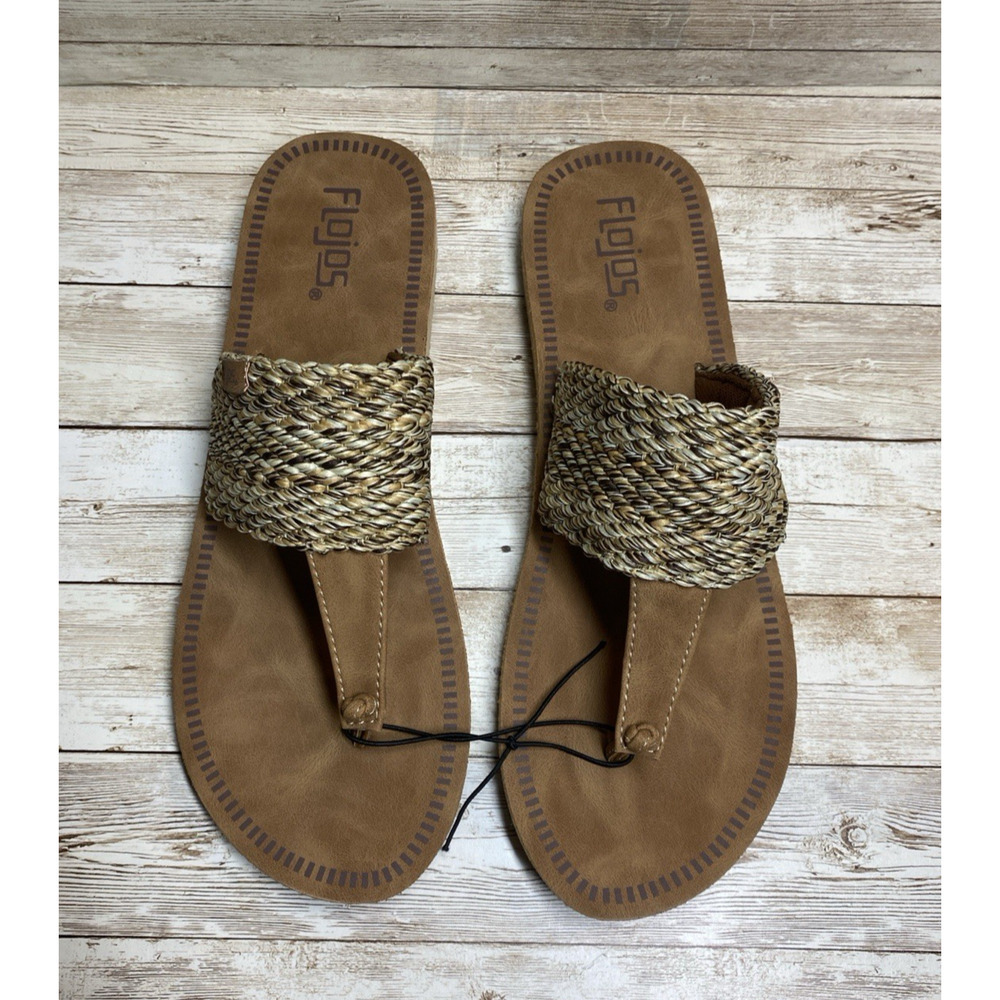 Flojos Sandals Womens 10 Tan Faux Leather Woven Fabric Lining Causal Wear